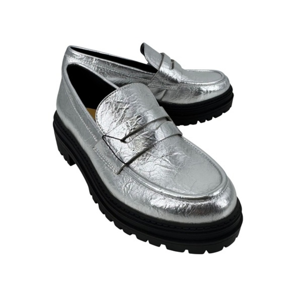 The Drop Silver Metallic Slip‎ On Loafers Lug Sole Platform Women's Size 7